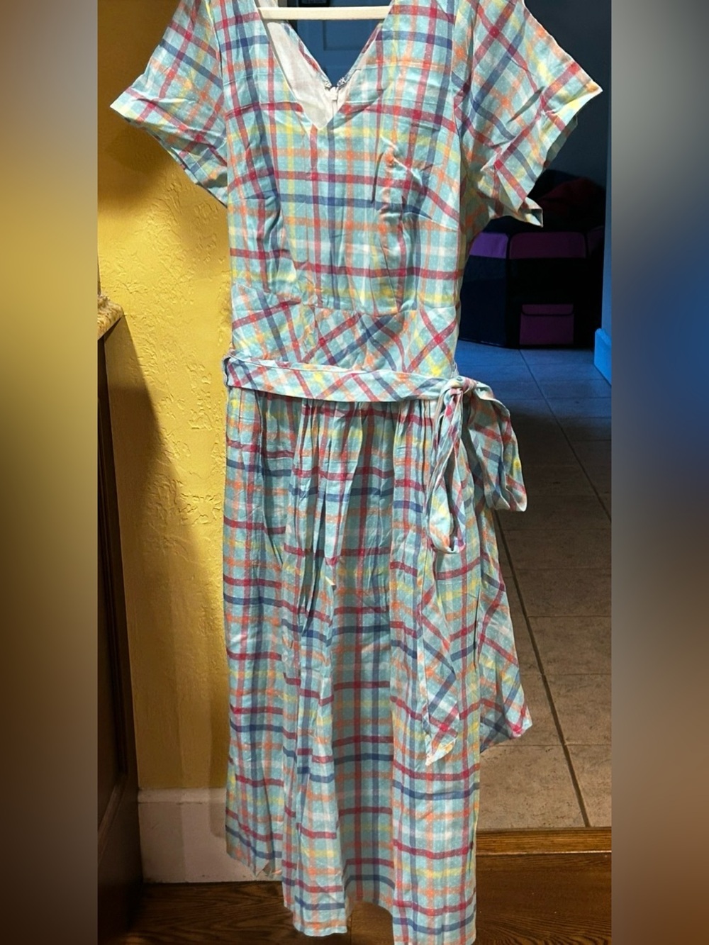 EShakti nwot Dress Cotton, cotton-lined blue & woven bright plaid  18W pockets